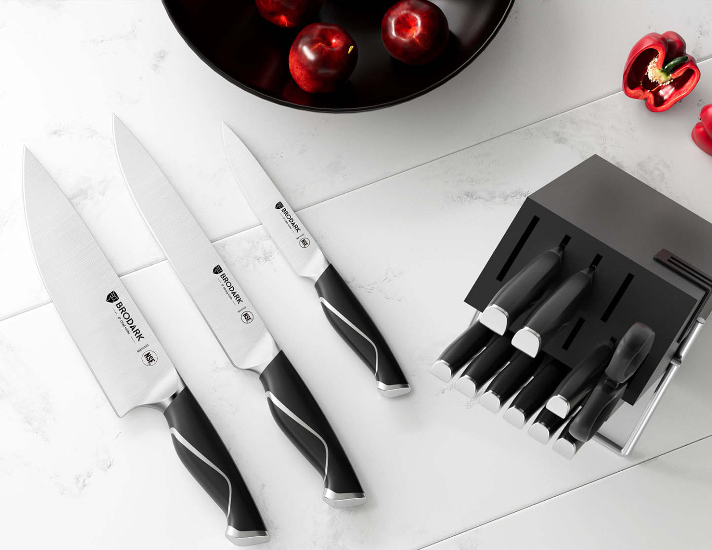 Kitchen Knife Set with Block 15PCS - Eclipse Series - Brodark