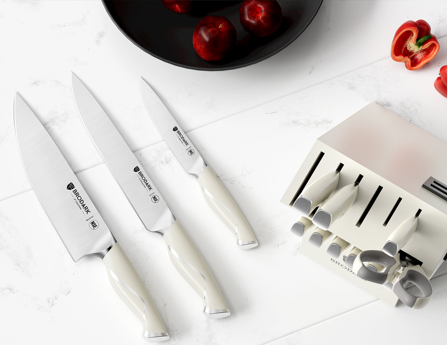 Kitchen Knife Set with Block 15PCS - Ivory Series - Brodark