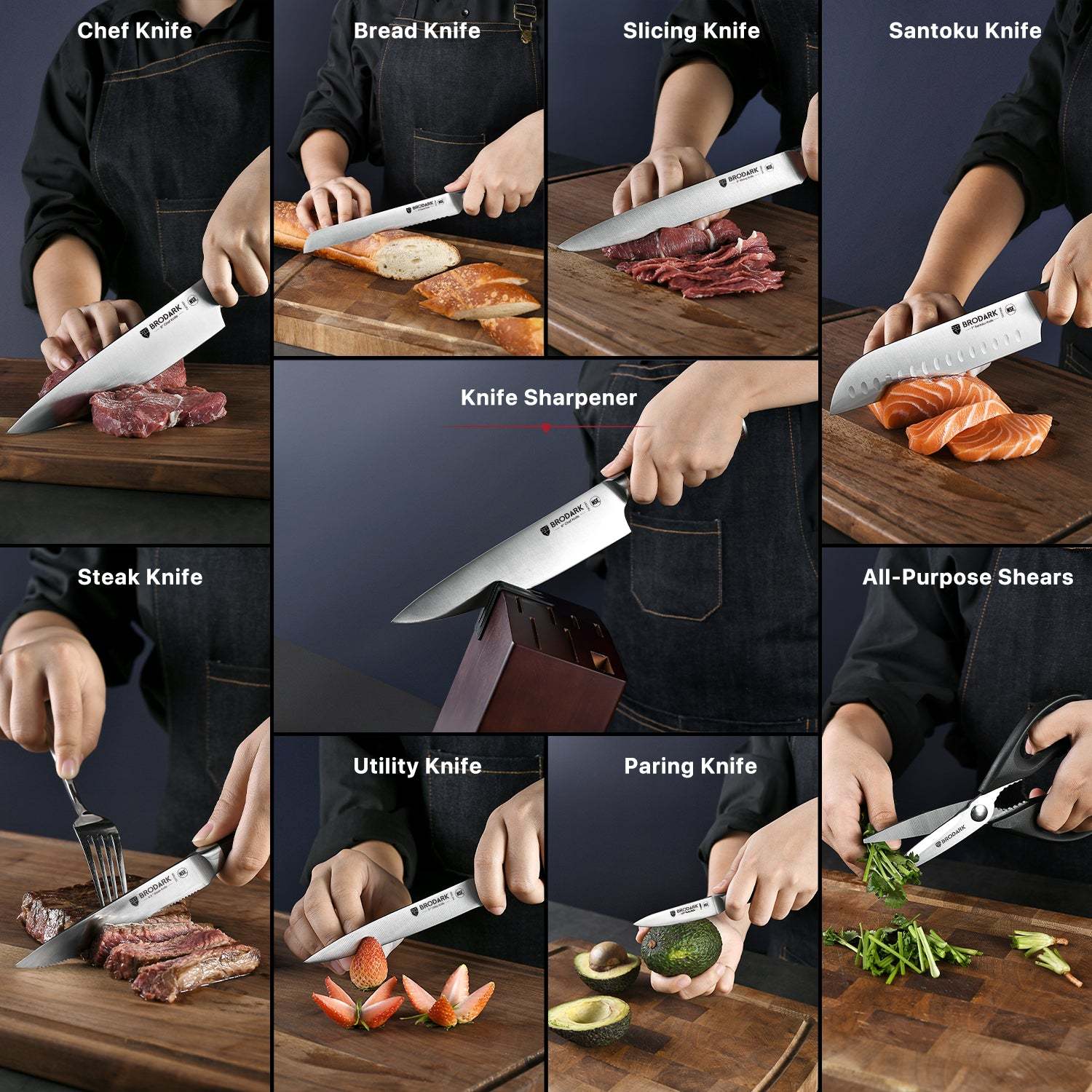 Kitchen Knife Set with Block 15PCS - Full Tang - Brodark