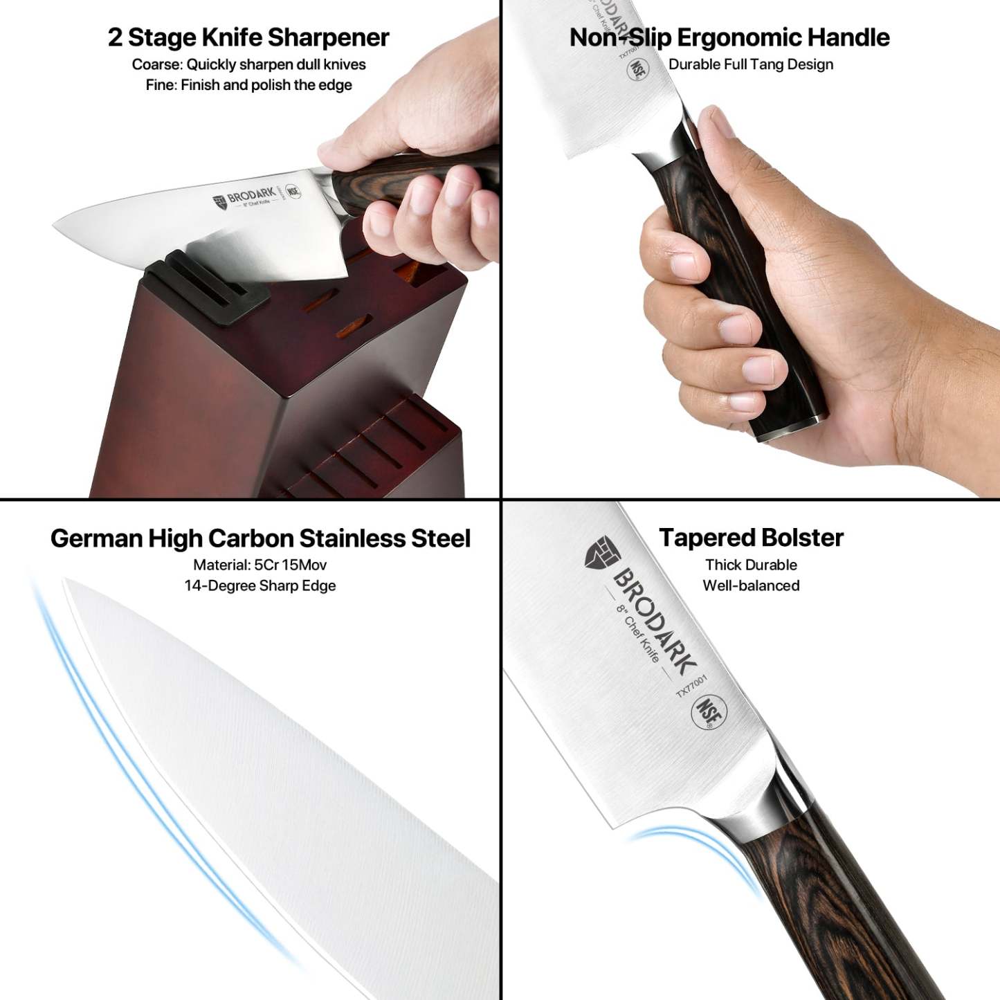 Kitchen Knife Set with Block 15PCS - Full Tang - Brodark