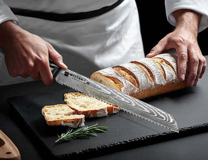 Damascus Serrated Bread Knife - wizeka