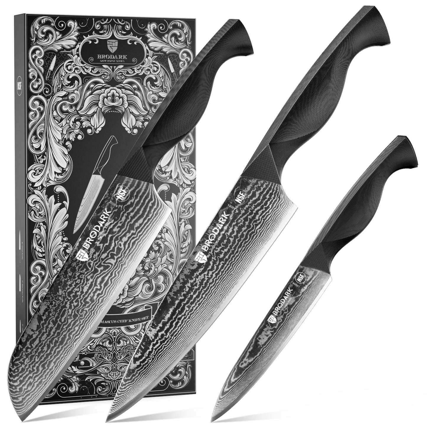 Damascus Chef Knife Set 3PCS - Dark Horse Series - Brodark