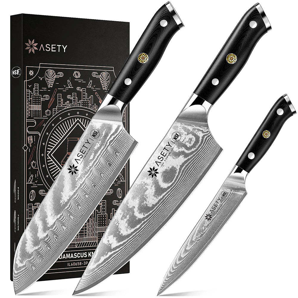 Damascus Knife Set 3PCS - Tang G10 - asetyhome