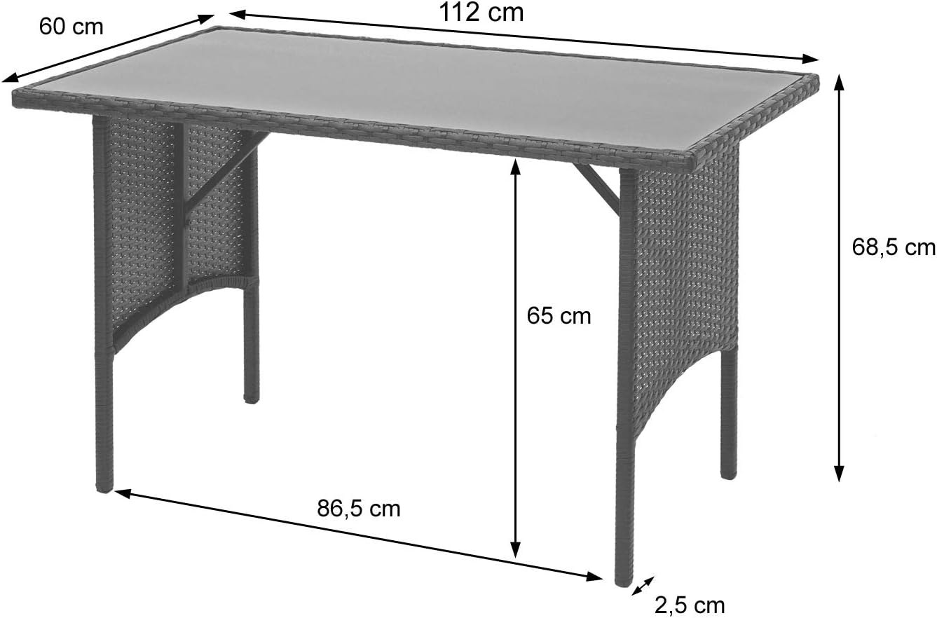 CASA MÃSURARULUI FURNITURE COMPANY Poly-Rattan Esstisch HWC-G16, Esszimmertisch Gartentisch Tisch, Gastronomie 112x60cm - grau