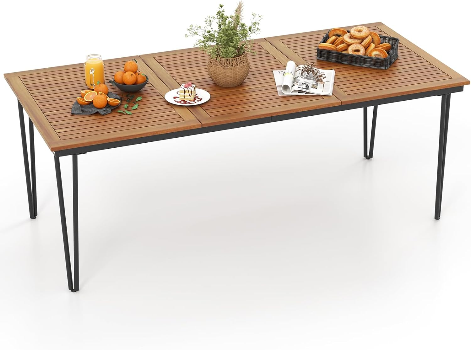 CASA MÃSURARULUI FURNITURE COMPANY Gartentisch Esszimmertisch Akazienholz, Garten Esstisch für 8 Personen, Rechteckiger Küchentisch Biertisch mit Schirmloch, Massivholztisch mit Metallgestell, Terrassentisch(parallel)