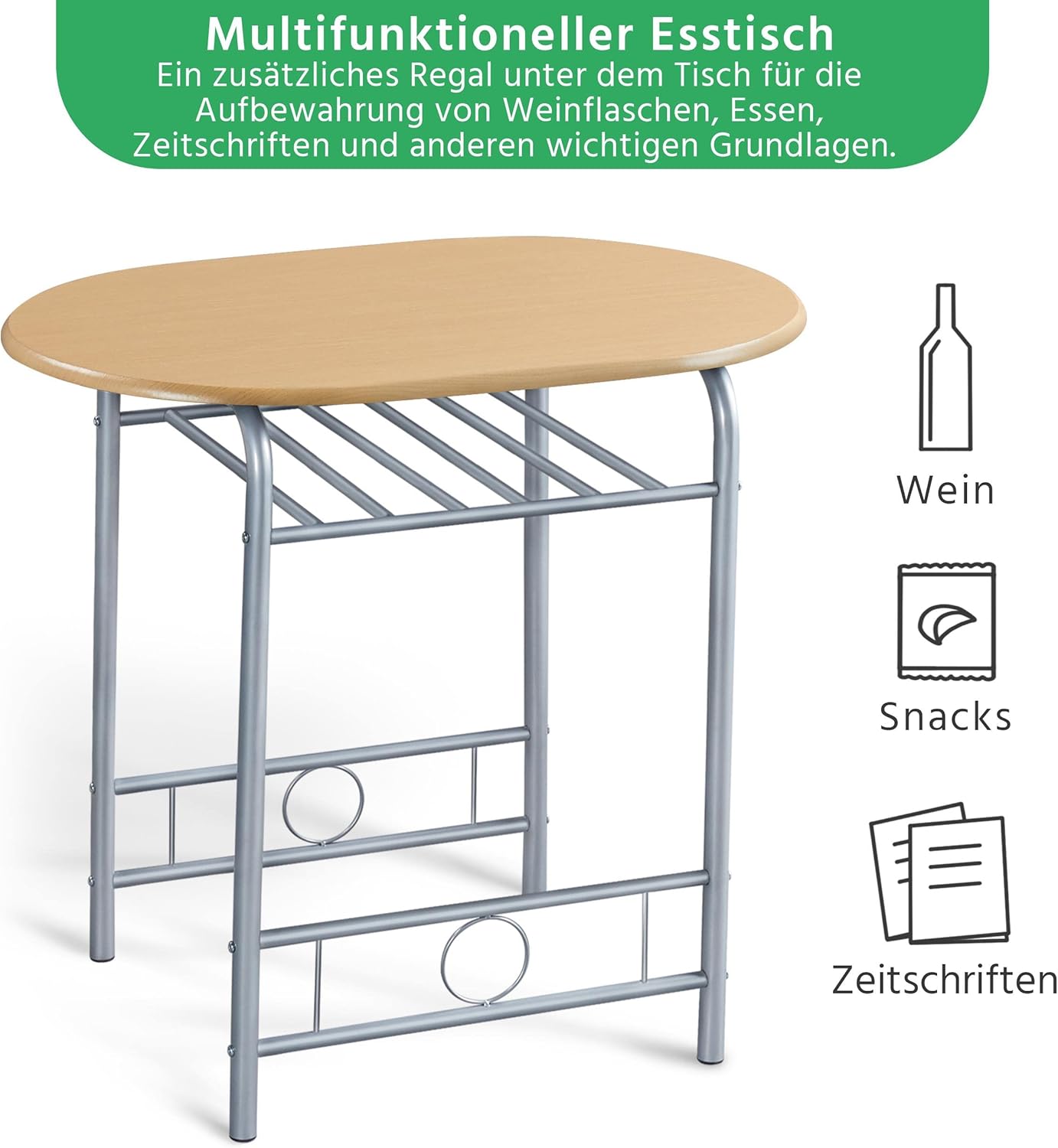 CASA MÃSURARULUI FURNITURE COMPANY Essgruppe 3-teilig, Esszimmergruppe Esstisch mit 2 Stühlen Set, Küchentisch-Set, Sitzgruppe Küchentisch mit Ablage, Holztisch Balkontisch, platzsparend, Holzfarbe