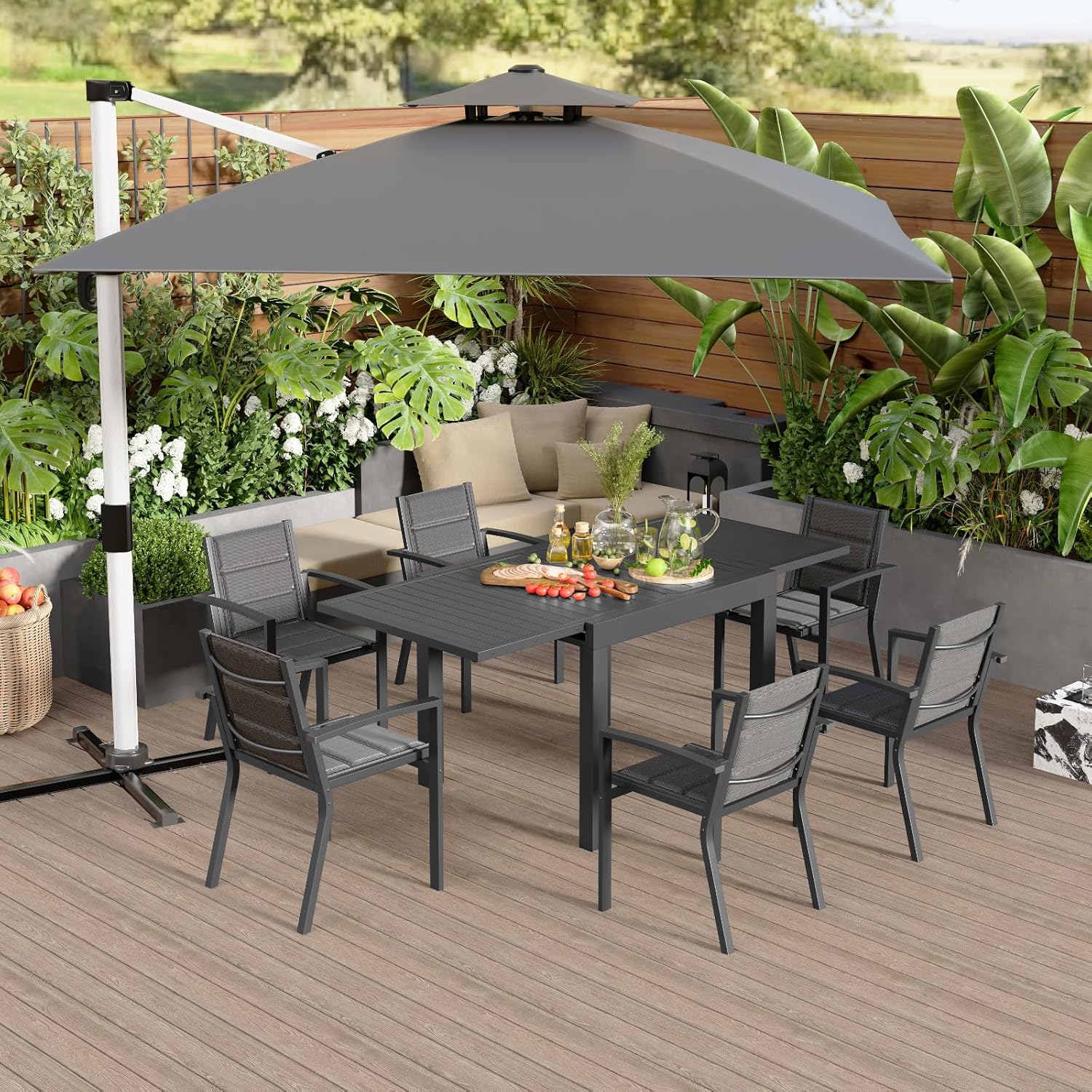 CASA MÃSURARULUI FURNITURE COMPANY Esstisch Ausziehbar，80/160 x 75cm Gartentisch Ausziehbar, Aluminium Balkon Ausziehtisc, Gartentisch Wetterfest,ausziehbar auf 160cm, Outdoor Esstisch, Dunkelgrau