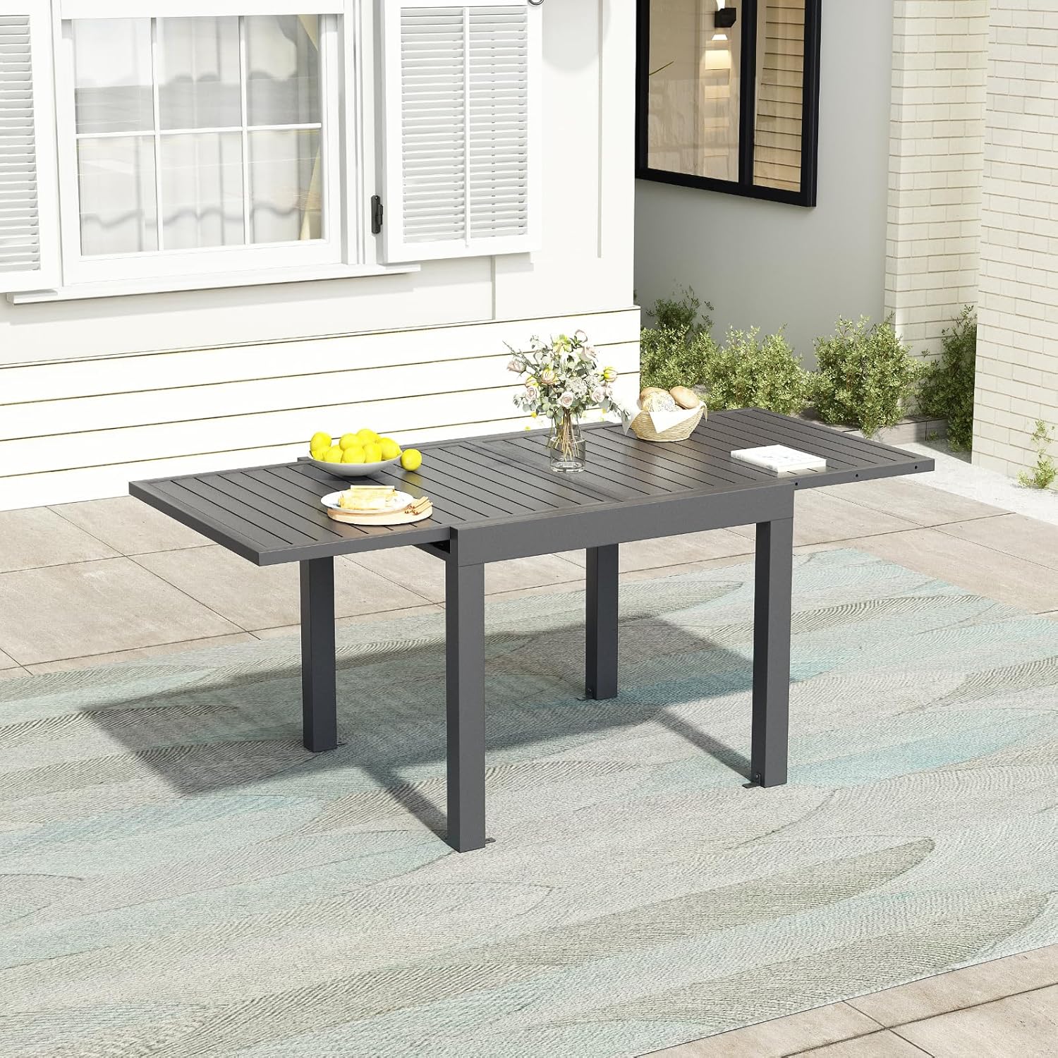 CASA MÃSURARULUI FURNITURE COMPANY Esstisch Ausziehbar，80/160 x 75cm Gartentisch Ausziehbar, Aluminium Balkon Ausziehtisc, Gartentisch Wetterfest,ausziehbar auf 160cm, Outdoor Esstisch, Dunkelgrau