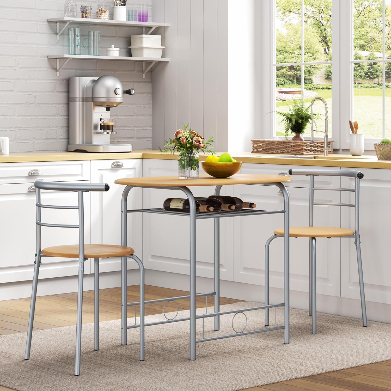 CASA MÃSURARULUI FURNITURE COMPANY Essgruppe 3-teilig, Esszimmergruppe Esstisch mit 2 Stühlen Set, Küchentisch-Set, Sitzgruppe Küchentisch mit Ablage, Holztisch Balkontisch, platzsparend, Holzfarbe