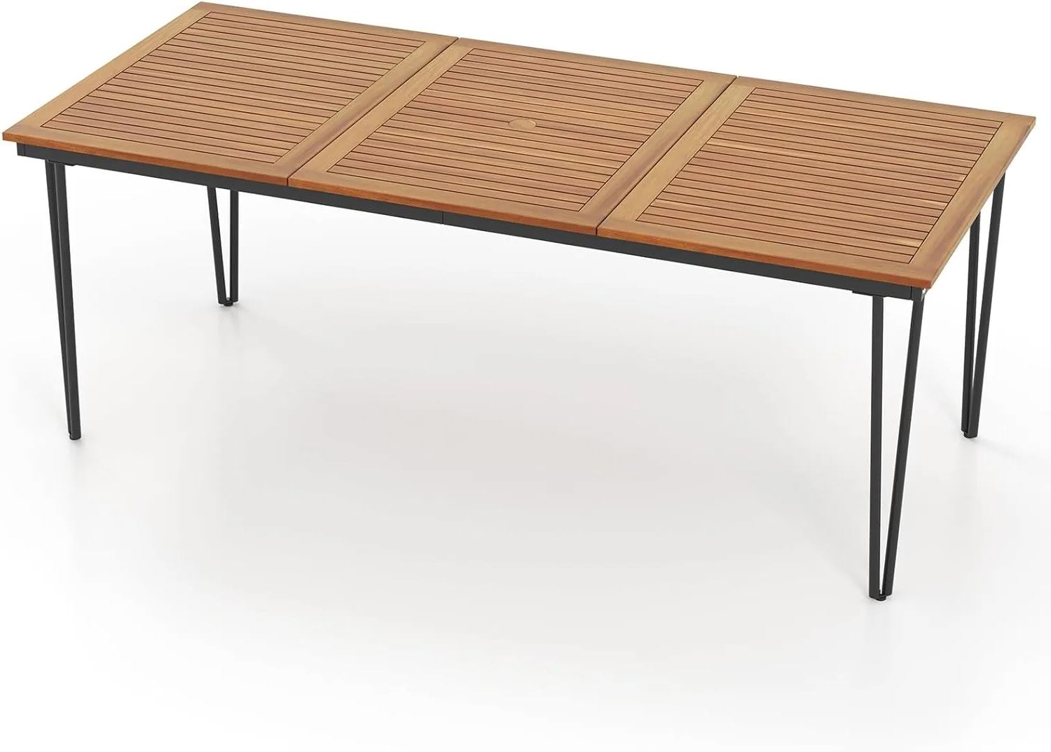 CASA MÃSURARULUI FURNITURE COMPANY Gartentisch Esszimmertisch Akazienholz, Garten Esstisch für 8 Personen, Rechteckiger Küchentisch Biertisch mit Schirmloch, Massivholztisch mit Metallgestell, Terrassentisch(parallel)