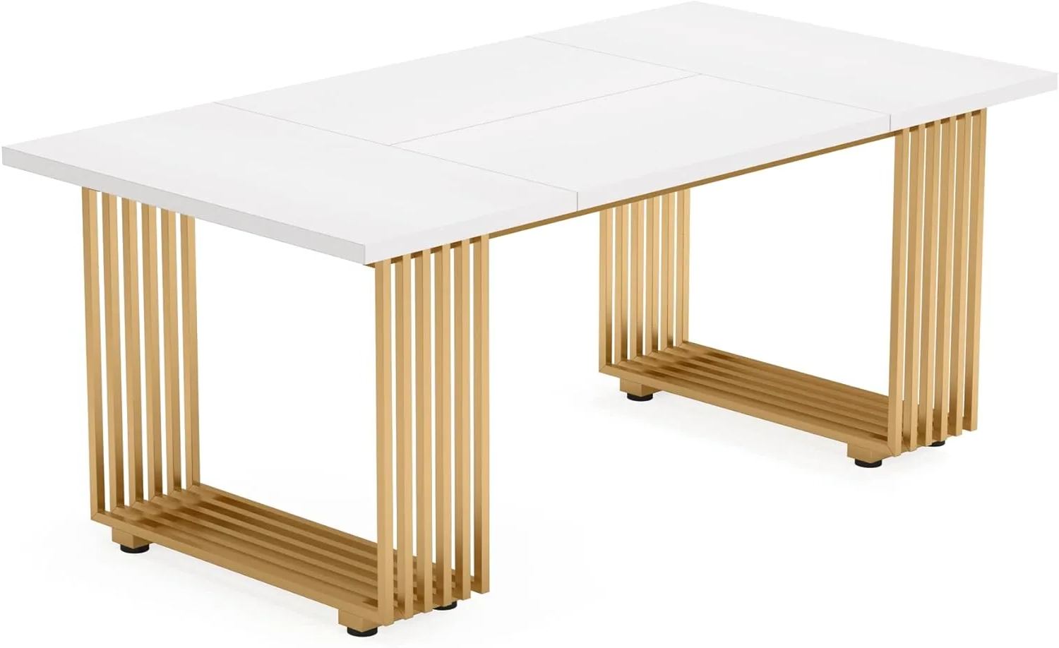 CASA MÃSURARULUI FURNITURE COMPANY Esstisch für 6-8 Personen, 70,8 Zoll lang, weißer Esszimmertisch für Küche, Holz Küchentisch mit goldenen Metallbeinen, rechteckiger Esstisch für Esszimmer, Familientreffen