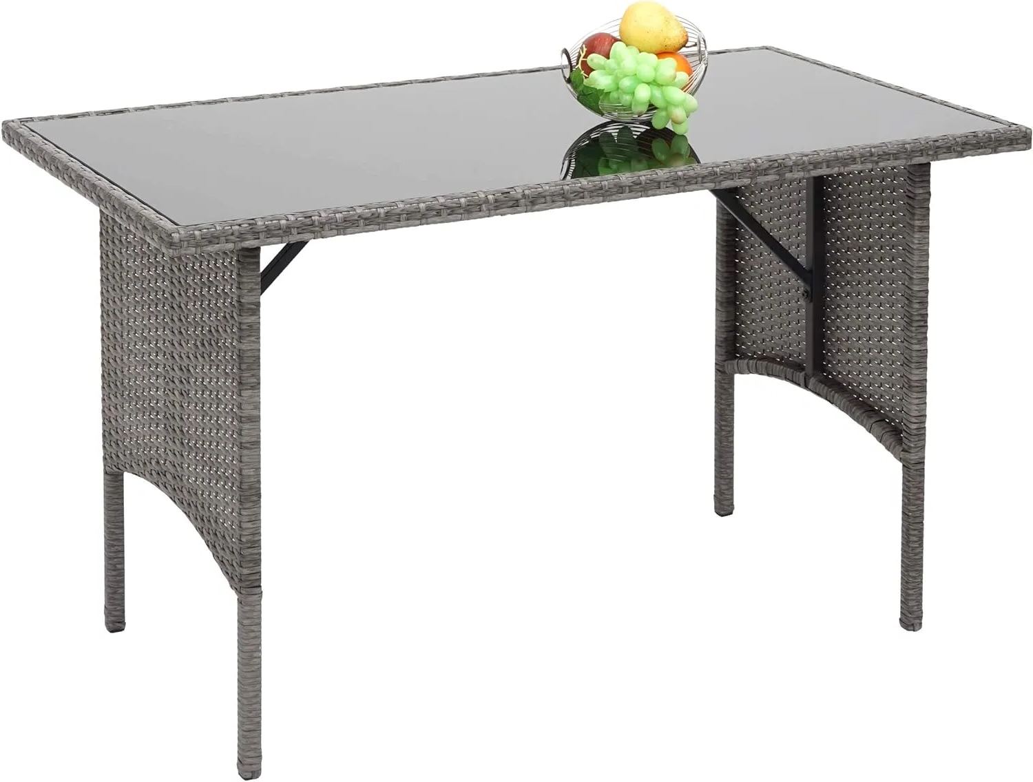 CASA MÃSURARULUI FURNITURE COMPANY Poly-Rattan Esstisch HWC-G16, Esszimmertisch Gartentisch Tisch, Gastronomie 112x60cm - grau