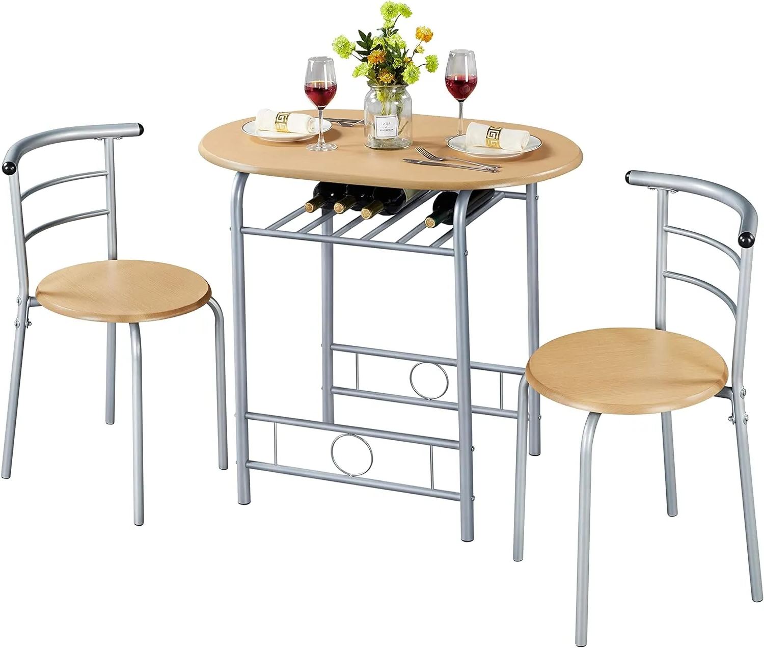 CASA MÃSURARULUI FURNITURE COMPANY Essgruppe 3-teilig, Esszimmergruppe Esstisch mit 2 Stühlen Set, Küchentisch-Set, Sitzgruppe Küchentisch mit Ablage, Holztisch Balkontisch, platzsparend, Holzfarbe
