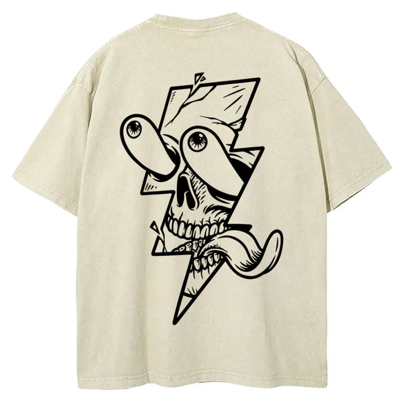 Zap Face Back Printed Washed T-shirt