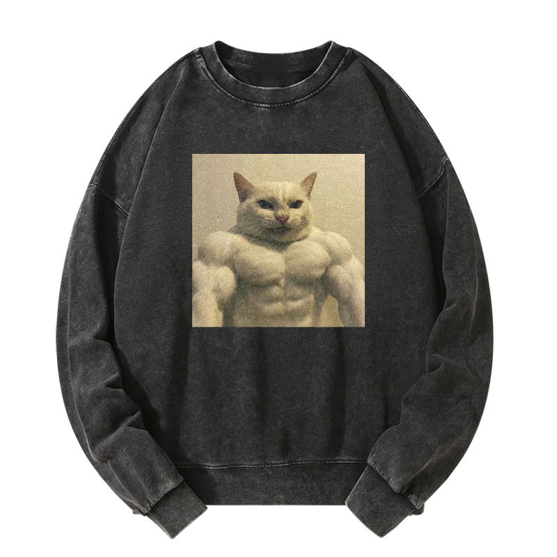 Feline Bodybuilder Ascension Washed Sweatshirt