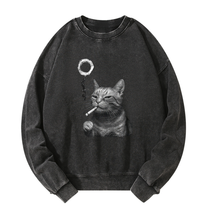 Judgy Cat Smoking Washed Sweatshirt