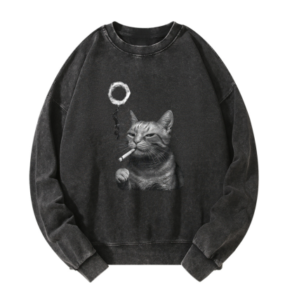 Judgy Cat Smoking Washed Sweatshirt
