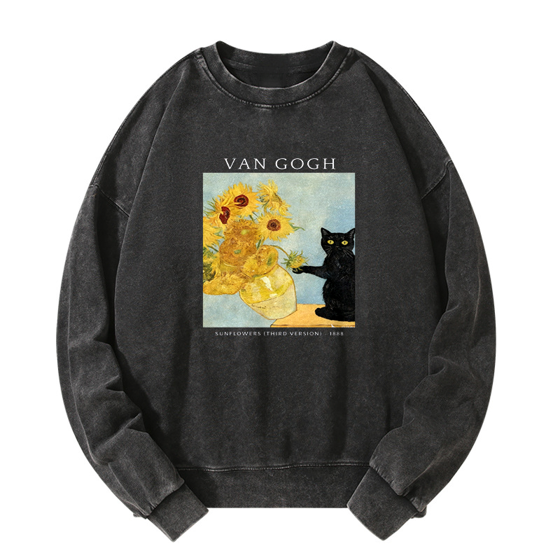 Van Gogh's Feline Muse Washed Sweatshirt