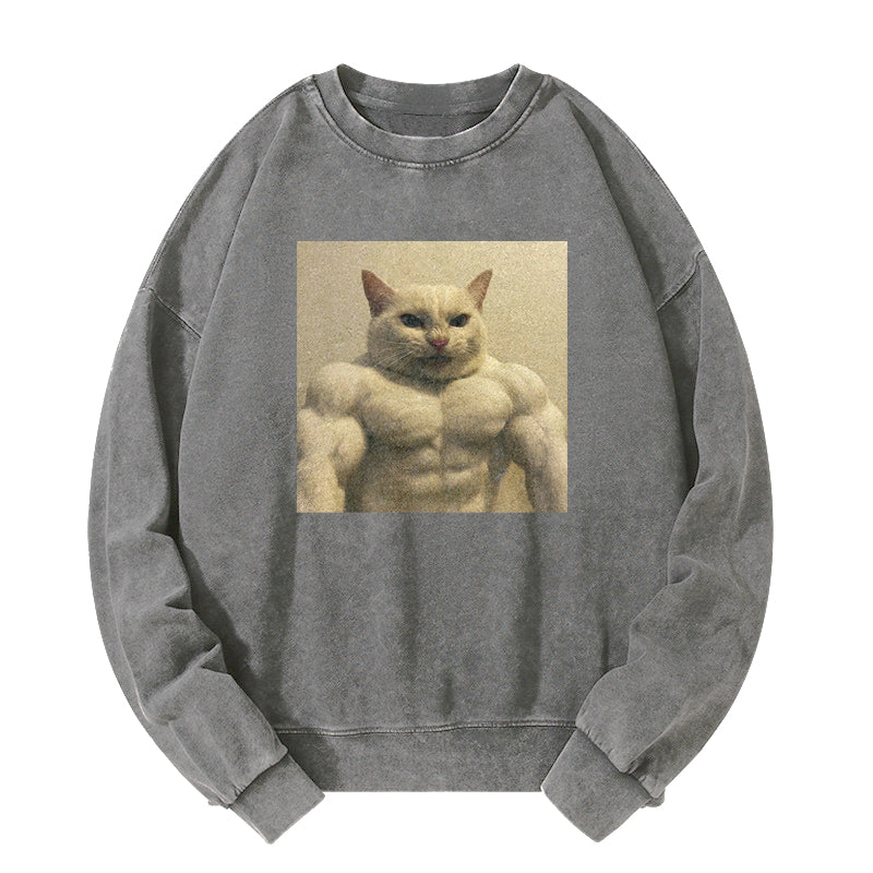 Feline Bodybuilder Ascension Washed Sweatshirt