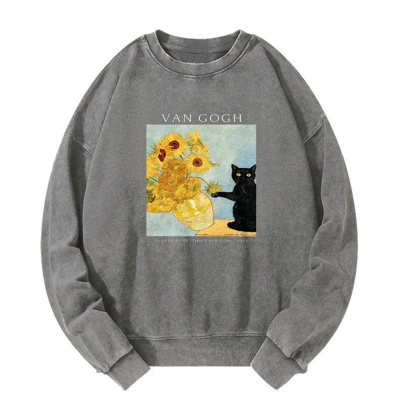 Van Gogh's Feline Muse Washed Sweatshirt