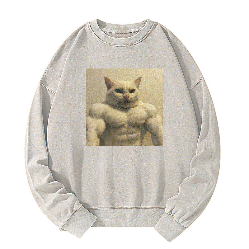 Feline Bodybuilder Ascension Washed Sweatshirt
