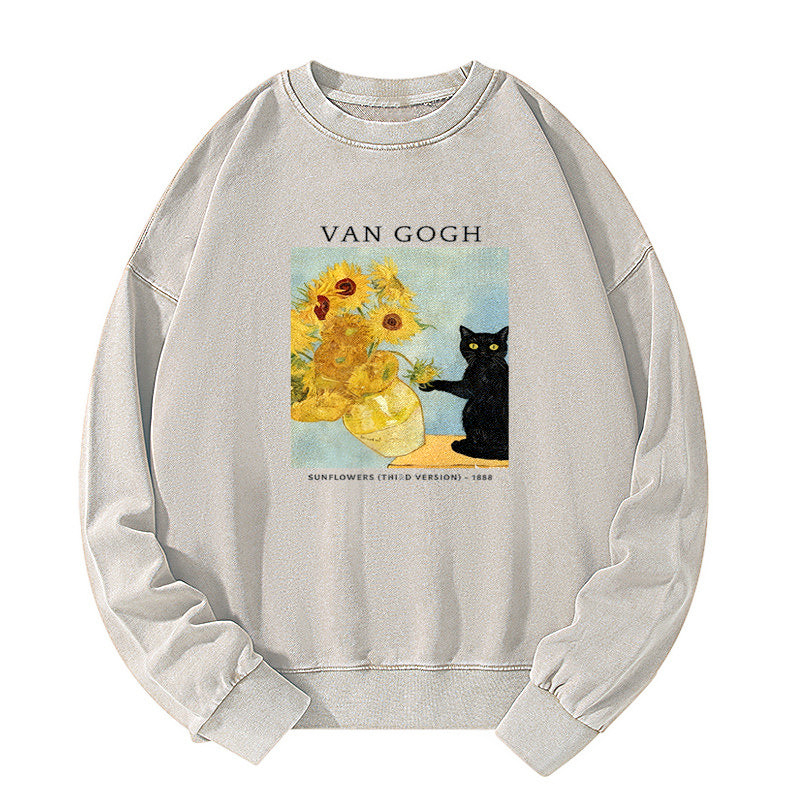 Van Gogh's Feline Muse Washed Sweatshirt