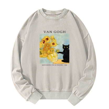 Van Gogh's Feline Muse Washed Sweatshirt
