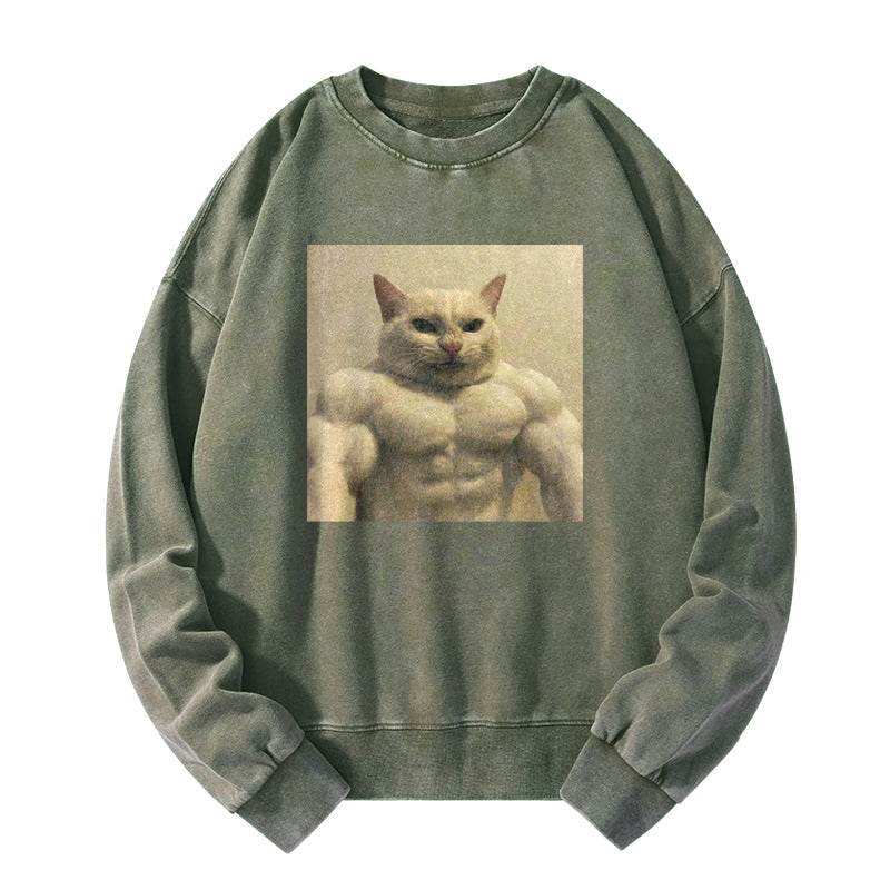 Feline Bodybuilder Ascension Washed Sweatshirt