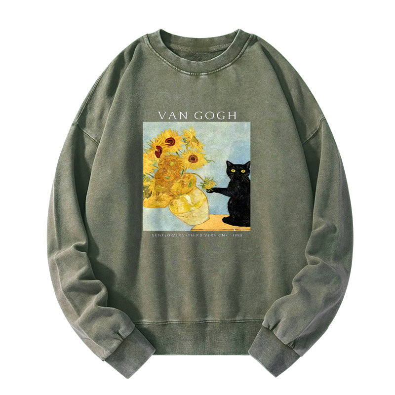 Van Gogh's Feline Muse Washed Sweatshirt