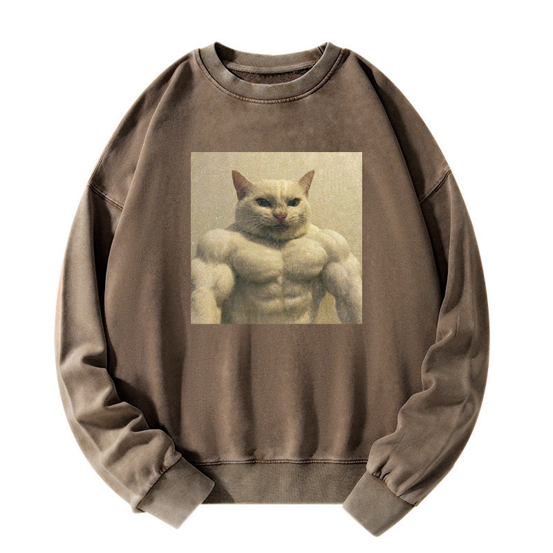Feline Bodybuilder Ascension Washed Sweatshirt