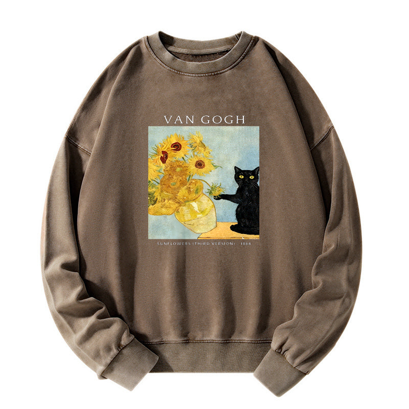 Van Gogh's Feline Muse Washed Sweatshirt