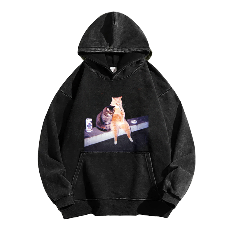 Smoking cats Washed Hoodie