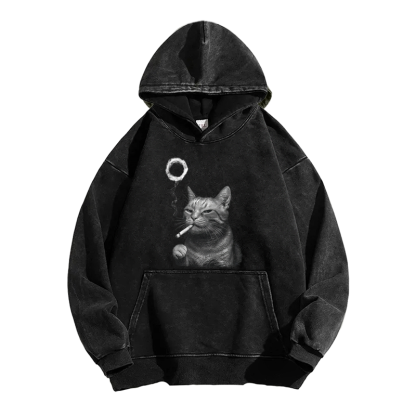 Judgy Cat Smoking Washed Hoodie