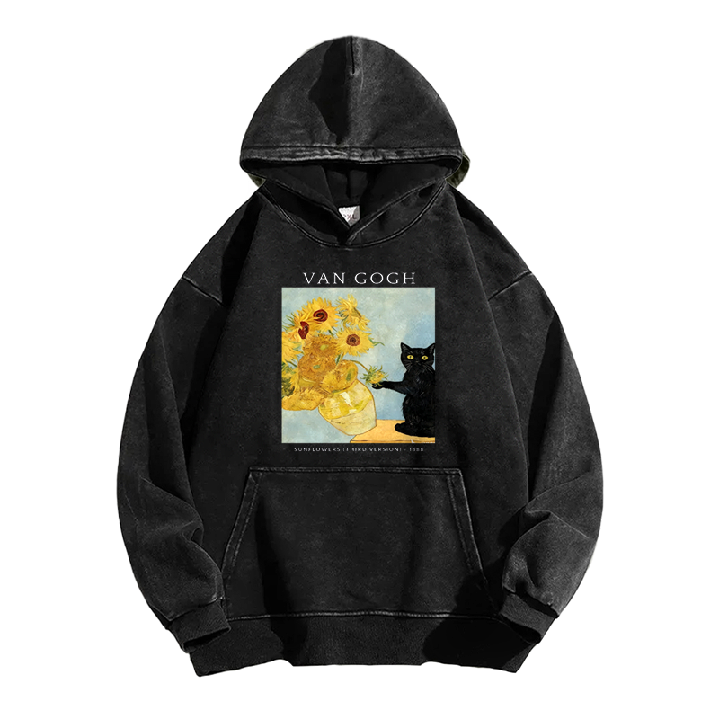 Van Gogh's Feline Muse Washed Hoodie