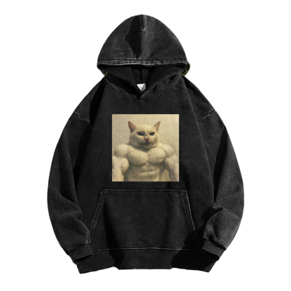 Feline Bodybuilder Ascension Washed Hoodie