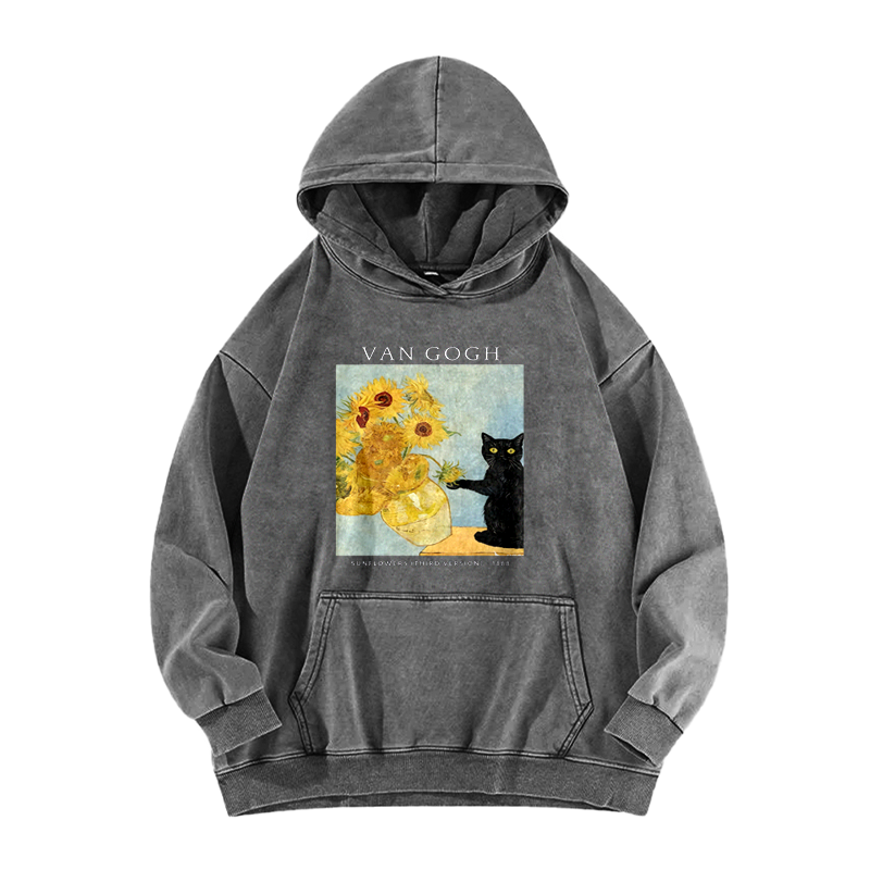 Van Gogh's Feline Muse Washed Hoodie