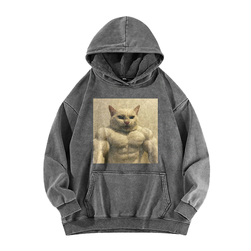 Feline Bodybuilder Ascension Washed Hoodie