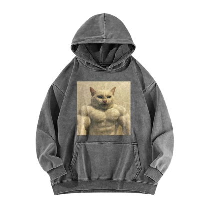 Feline Bodybuilder Ascension Washed Hoodie