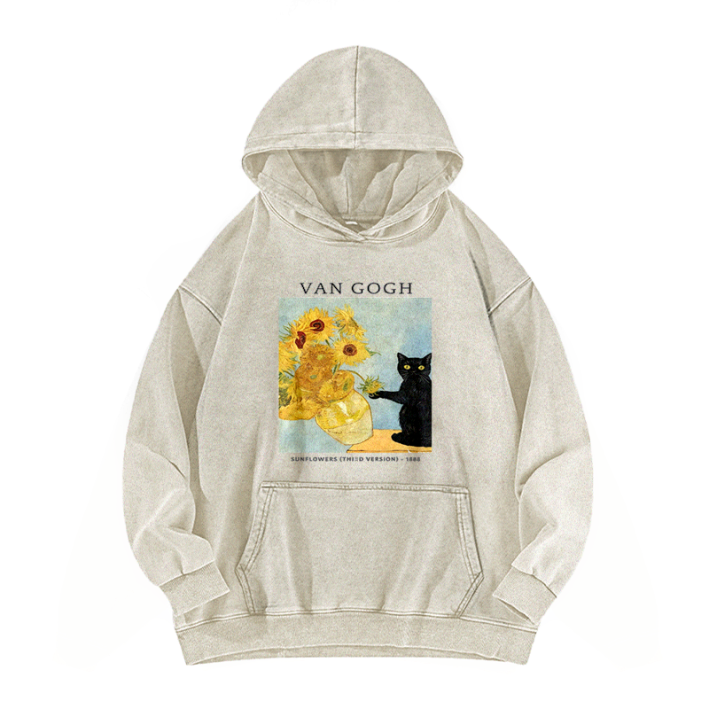 Van Gogh's Feline Muse Washed Hoodie