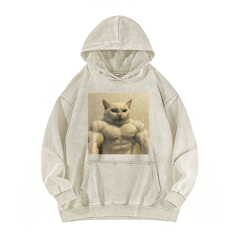Feline Bodybuilder Ascension Washed Hoodie