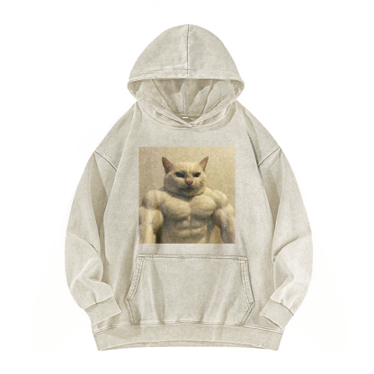 Feline Bodybuilder Ascension Washed Hoodie