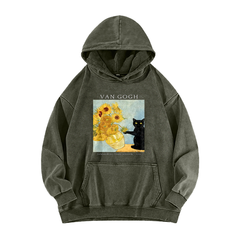 Van Gogh's Feline Muse Washed Hoodie
