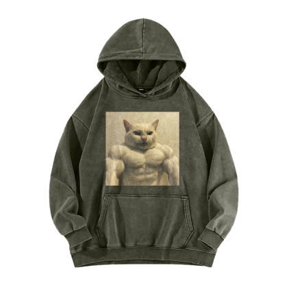 Feline Bodybuilder Ascension Washed Hoodie