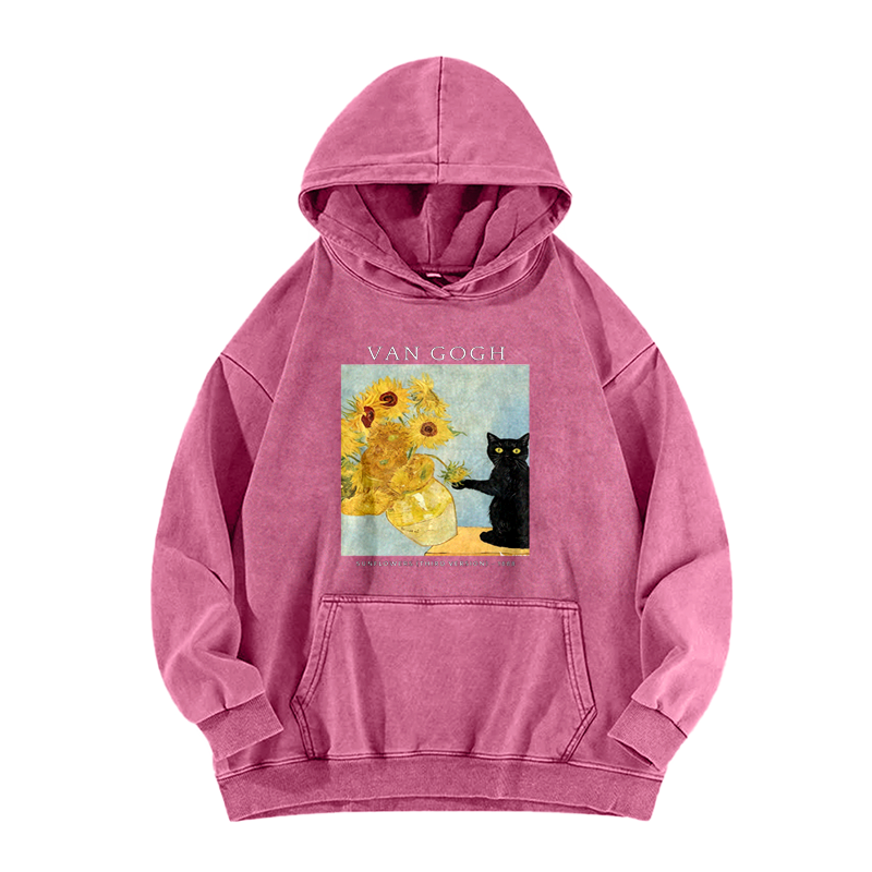 Van Gogh's Feline Muse Washed Hoodie