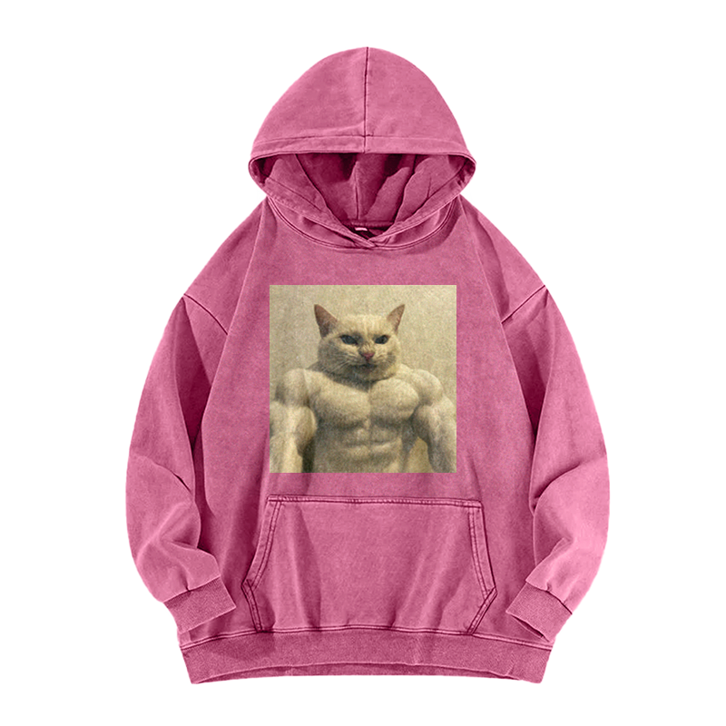 Feline Bodybuilder Ascension Washed Hoodie