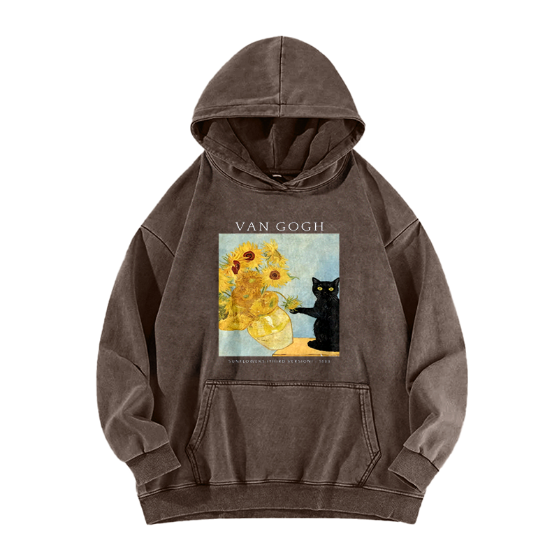 Van Gogh's Feline Muse Washed Hoodie