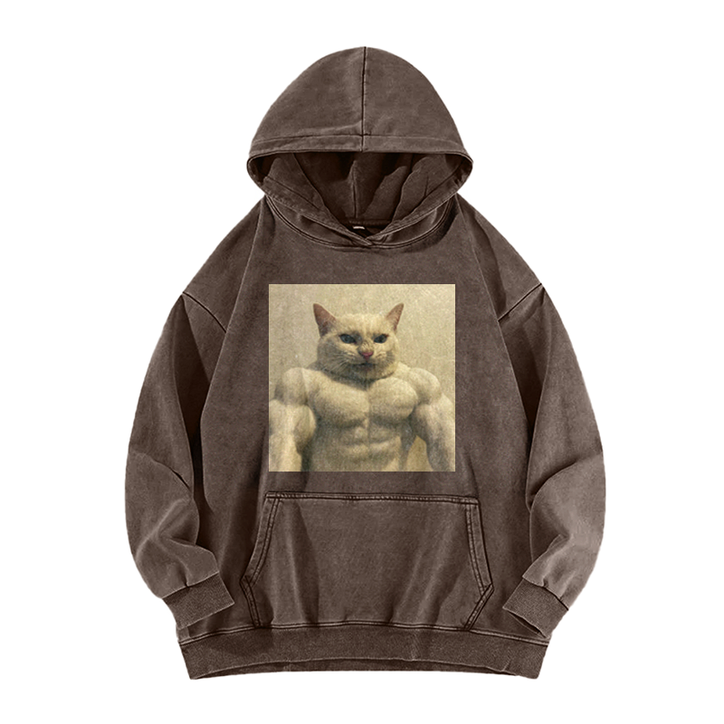Feline Bodybuilder Ascension Washed Hoodie