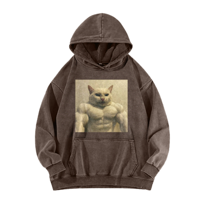 Feline Bodybuilder Ascension Washed Hoodie