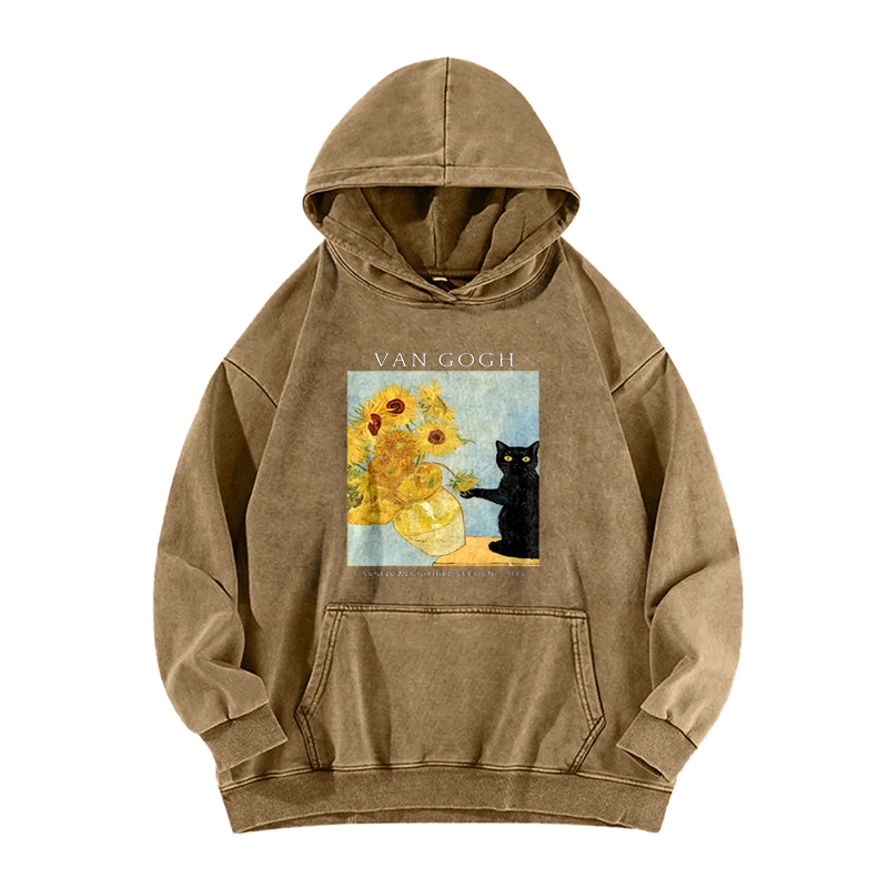 Van Gogh's Feline Muse Washed Hoodie