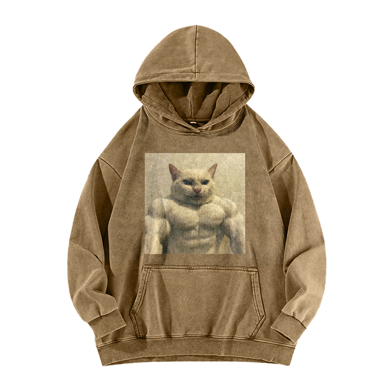 Feline Bodybuilder Ascension Washed Hoodie